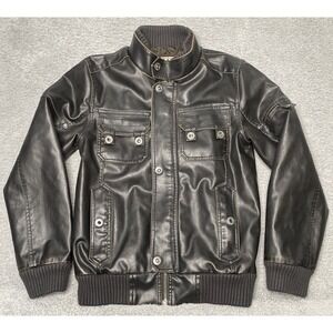 Guess USA Heavy Brown Faux Leather Lined Quilted Bomber Jacket‎ Men's Size Small